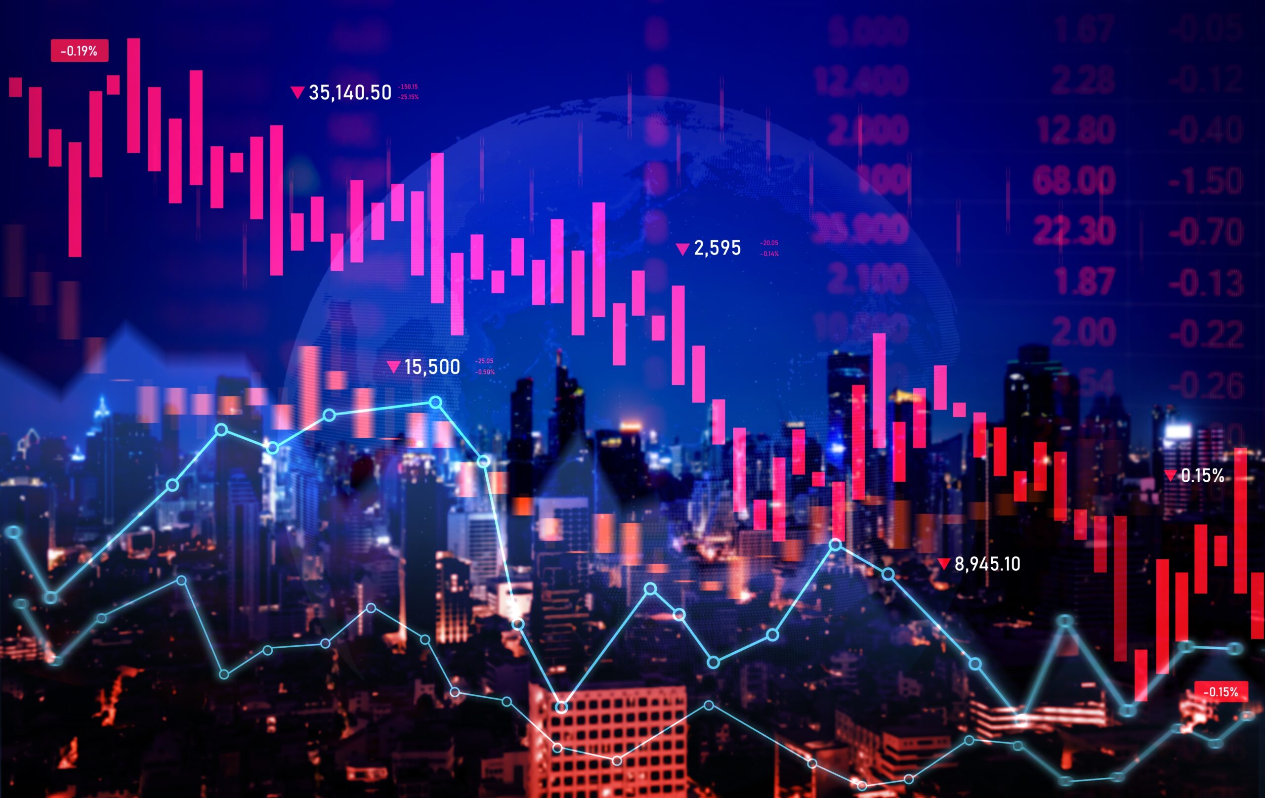 the,digital,indicators,and,declining,graphs,of,a,stock,market