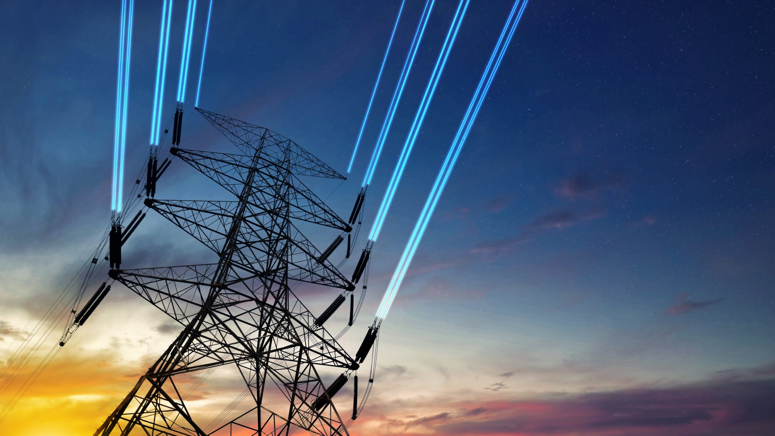 close,up,bottom,view,electricity,overhead,power,lines,on,sunset