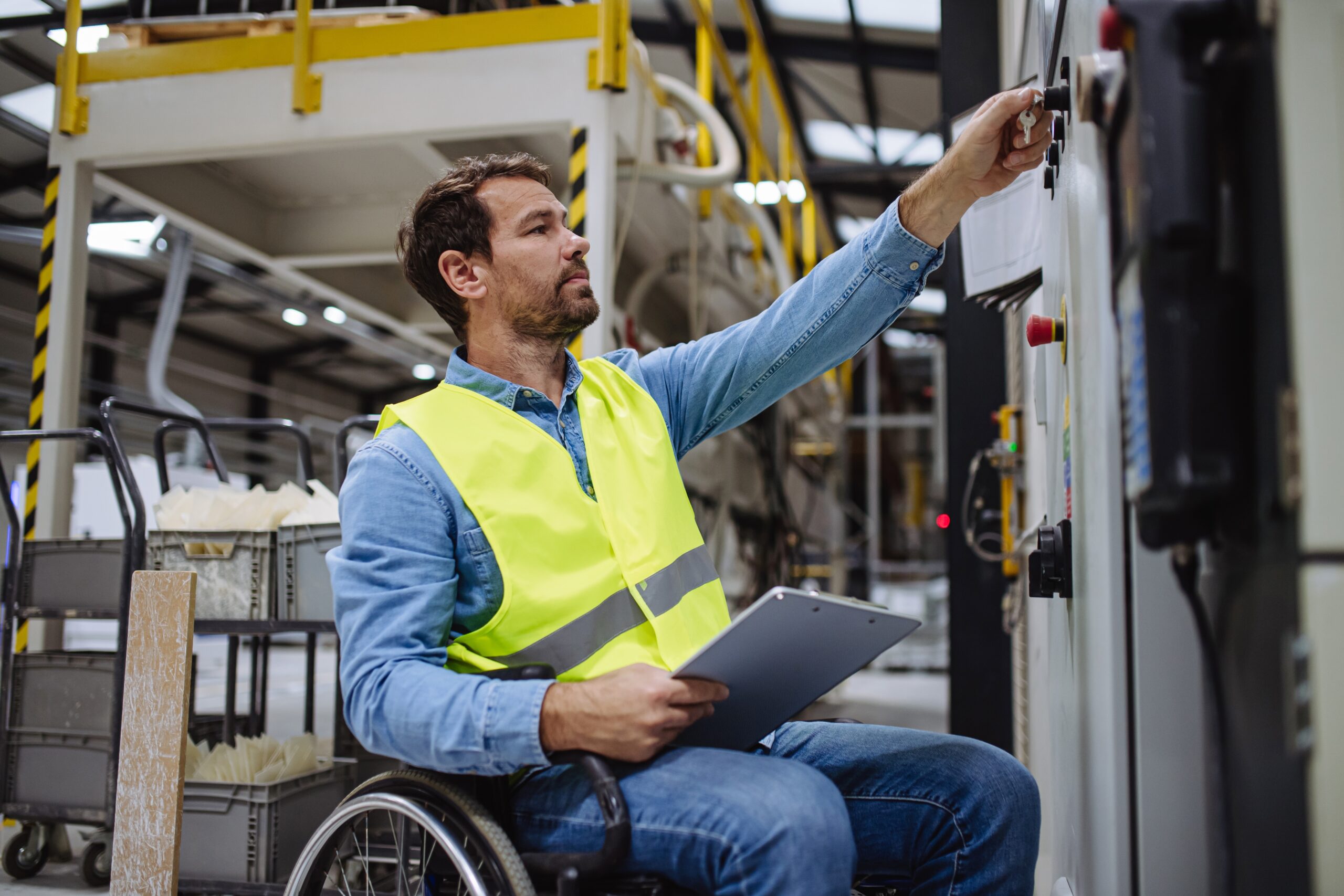 portrait,of,man,in,wheelchair,working,in,modern,industrial,factory,